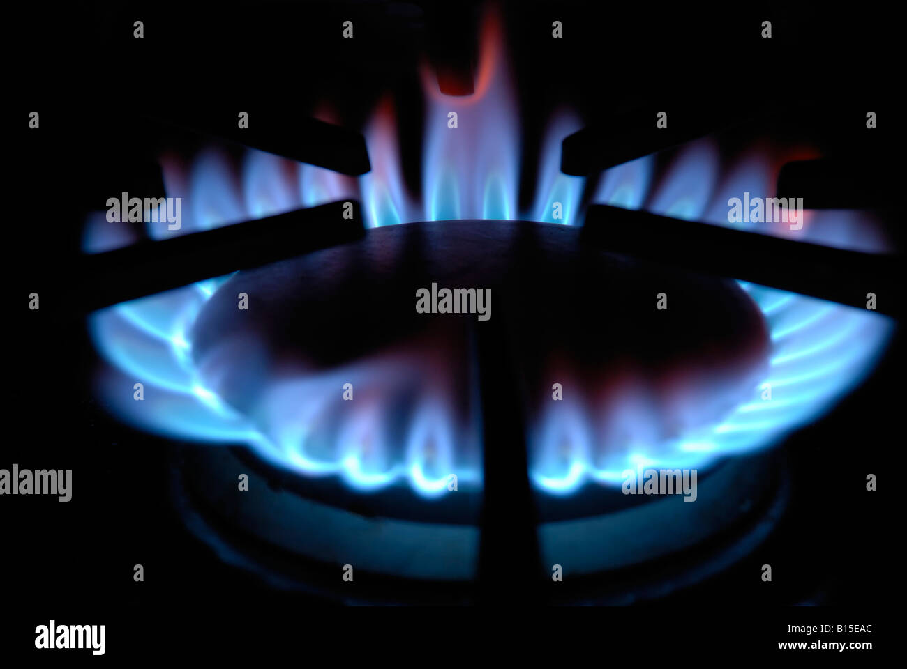 gas stove with fire coming out Stock Photo