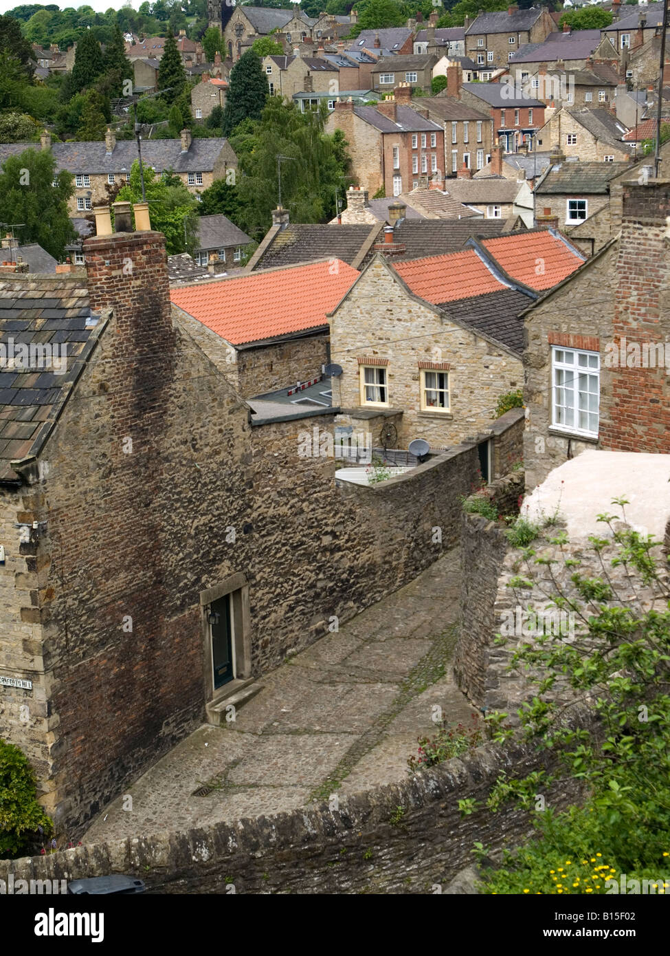 Stone houses and tiled roofs in historic Richmond North Yorkshire UK Stock Photo