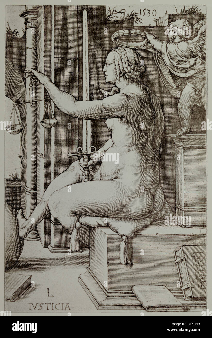 fine arts, Lucas van Leyden (1494 - 1533), graphic, series 'The Virtues', page 'Justice', private collection, , Artist's Copyright has not to be cleared Stock Photo