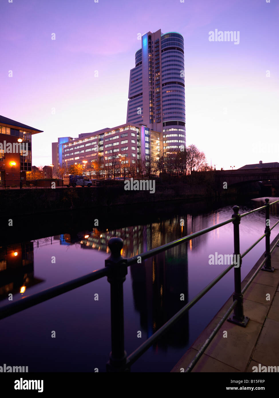 Leeds Liverpool Canal with Bridgewater Place behind, Leeds City Centre, West Yorkshire England UK Stock Photo