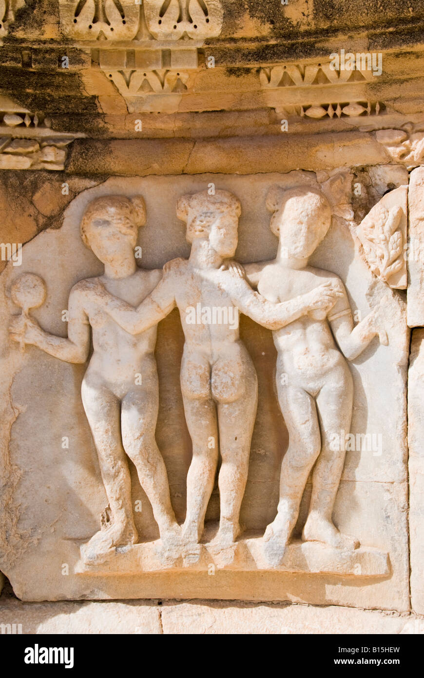 Fresco detail, the Theatre, Sabratha, Libya Stock Photo