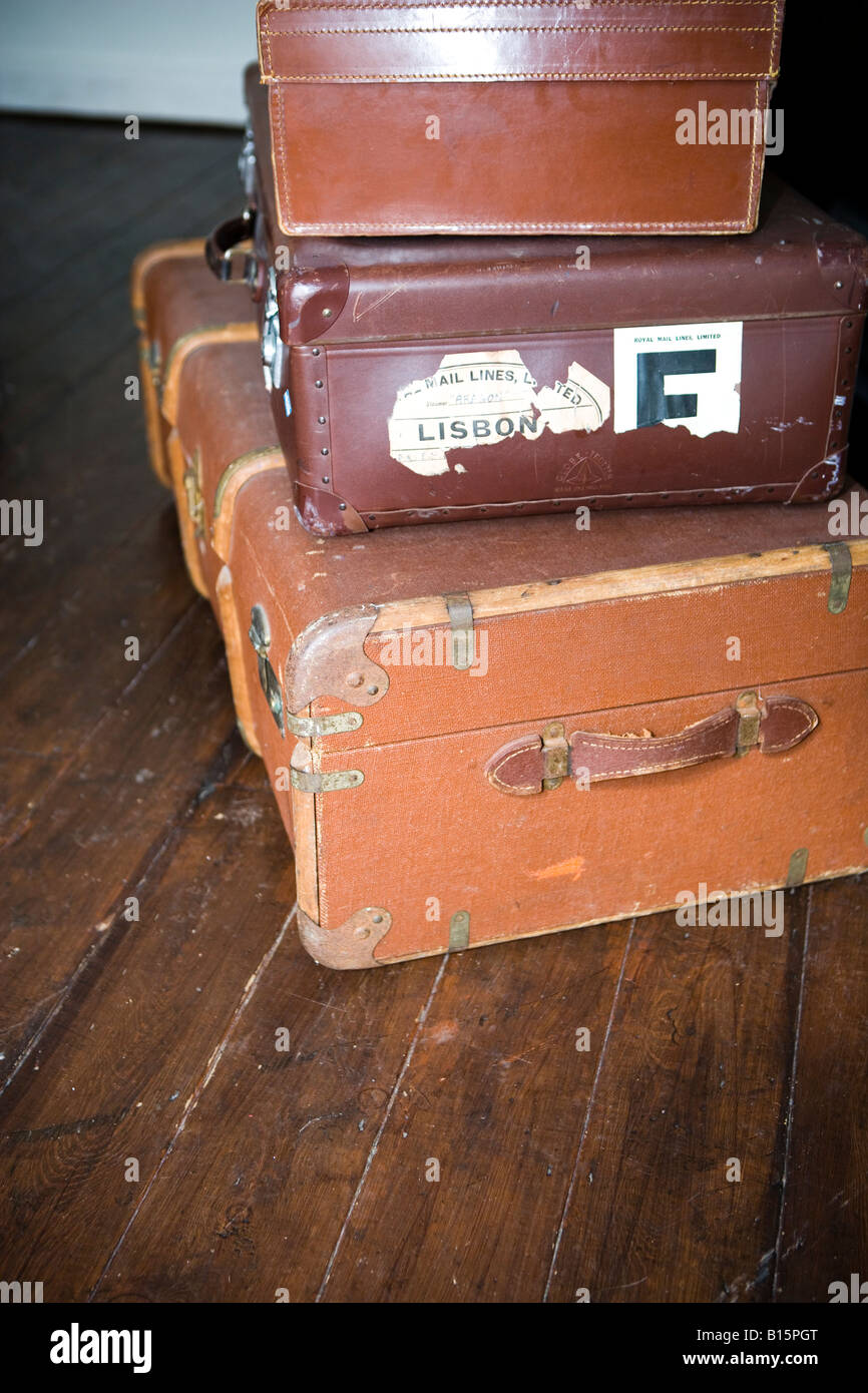Set of vintage leather cases Stock Photo Alamy