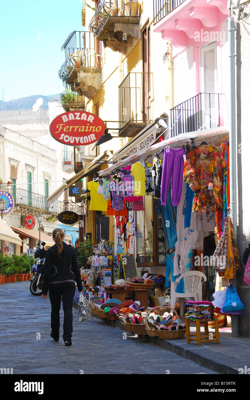 Souvenir shops, Lipari, Isola Lipari, Messina Province, Sicily, Italy Stock Photo