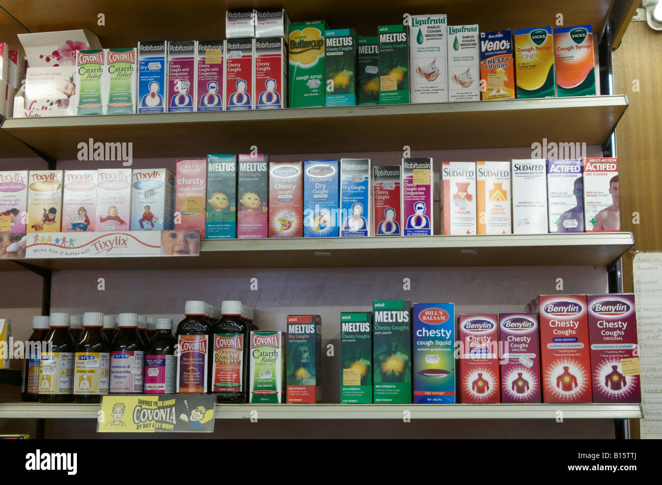 Medicine shelf in a chemists shop Stock Photo - Alamy
