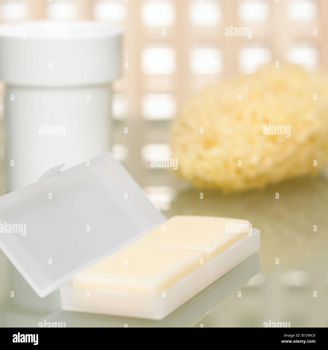 Bar of soap and sponge, closeup Stock Photo Alamy
