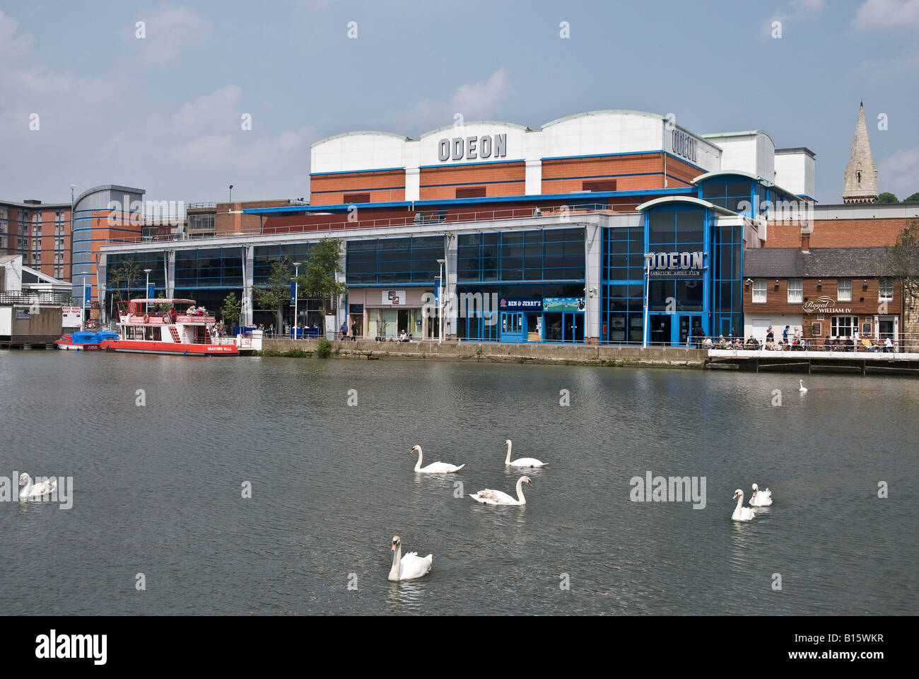 Brayford Pool Waterfront and swans Lincoln UK Stock Photo