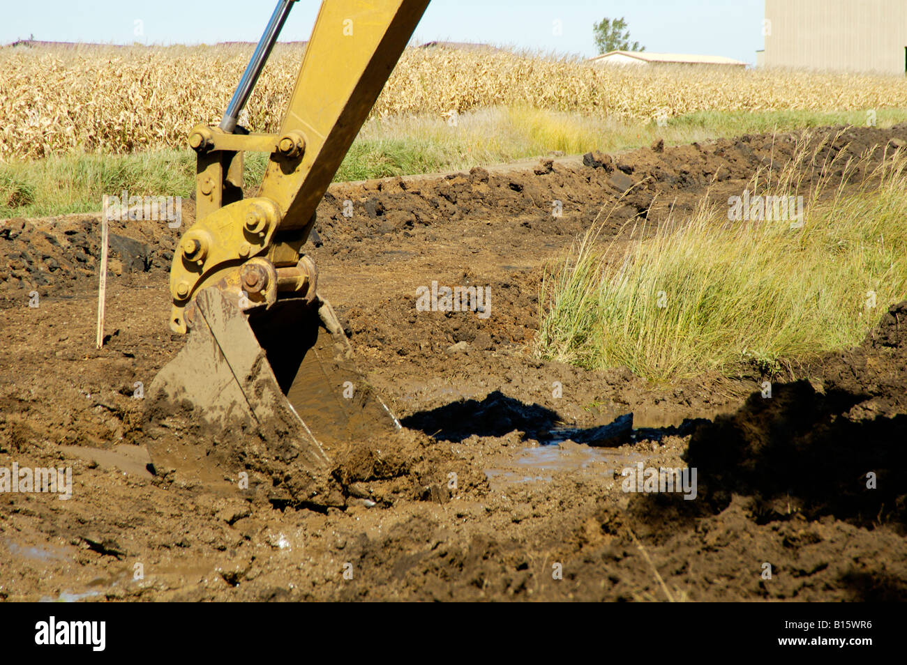 Heavy construction equipment working on a road construction site in South Dakota Stock Photo
