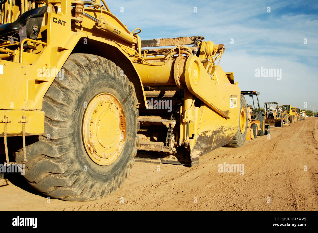 Heavy construction equipment parked on a residential construction site in Arizona Stock Photo