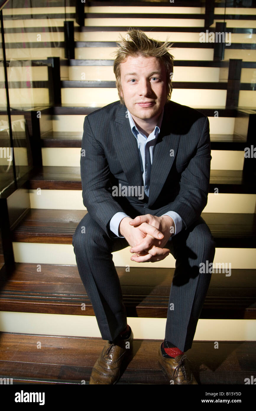 Jamie Oliver celebrity chef poses for his portrait in London Stock Photo