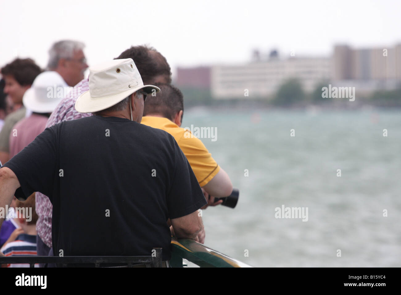 People gather along the Detroit Riverwalk during the 2008 Red Bull Air Race World Series. Stock Photo