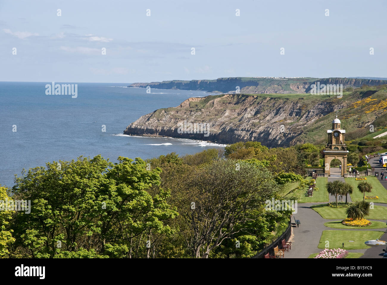 Scarborough Yorkshire UK Clock Tower and Cliffs from the Esplanade Stock Photo