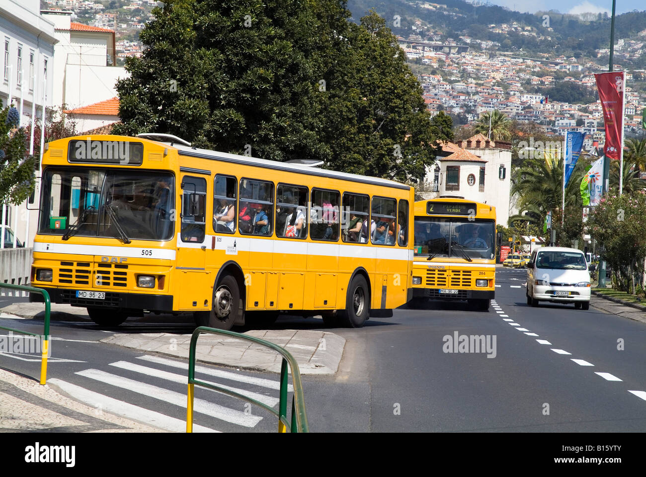 dh  FUNCHAL MADEIRA Yellow buses Funchals city commuter transport Stock Photo