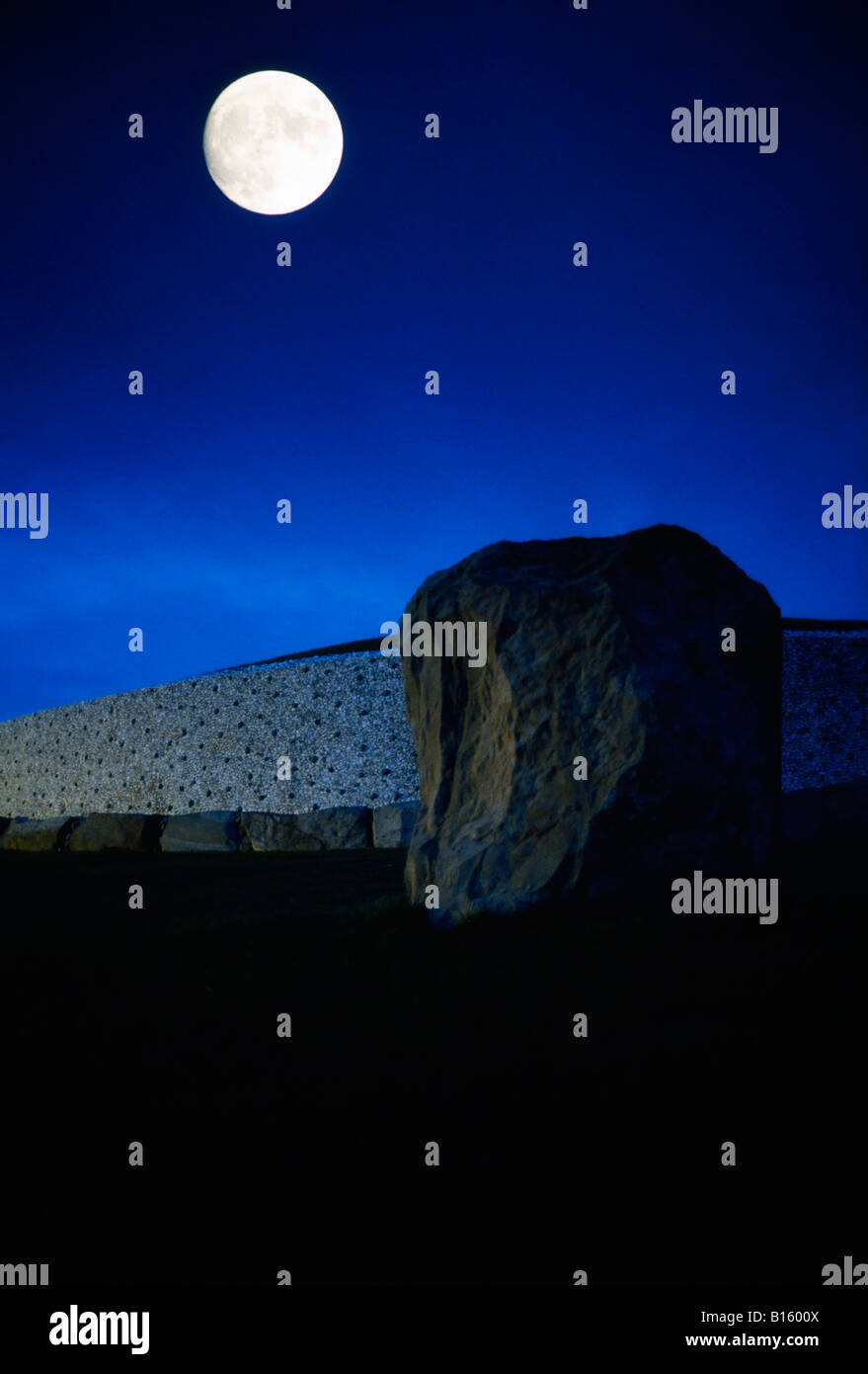 Newgrange, County Meath, Ireland, Burial chamber and standing stone Stock Photo