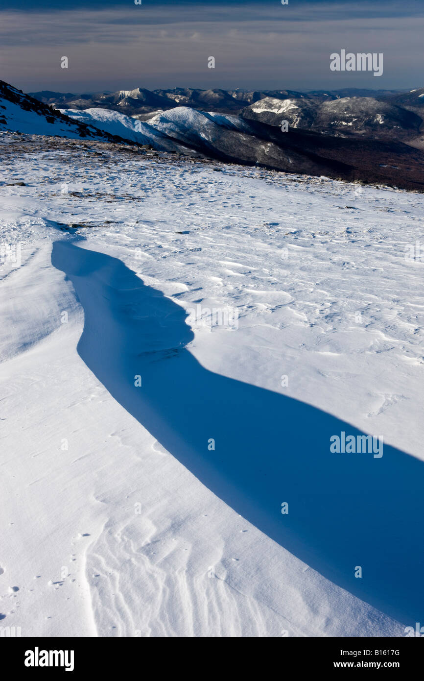 Wind scoured snow on Mount Clay in New Hampshire's White Mountains. Stock Photo