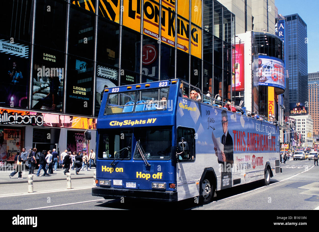 USA New York Tour Bus on Broadway and Times Square New York City NYC