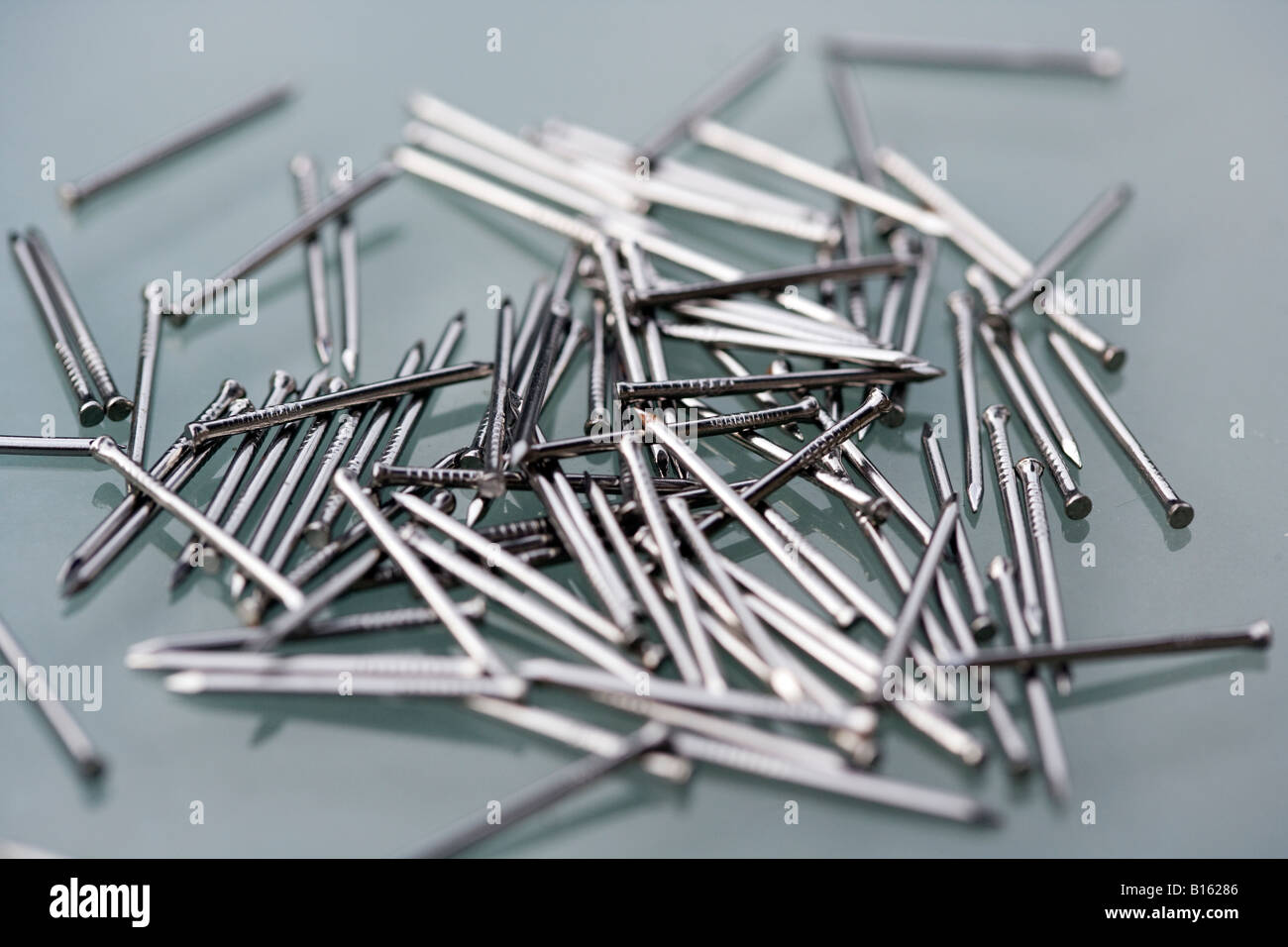 small collection of nails for joining wood and other diy products Stock