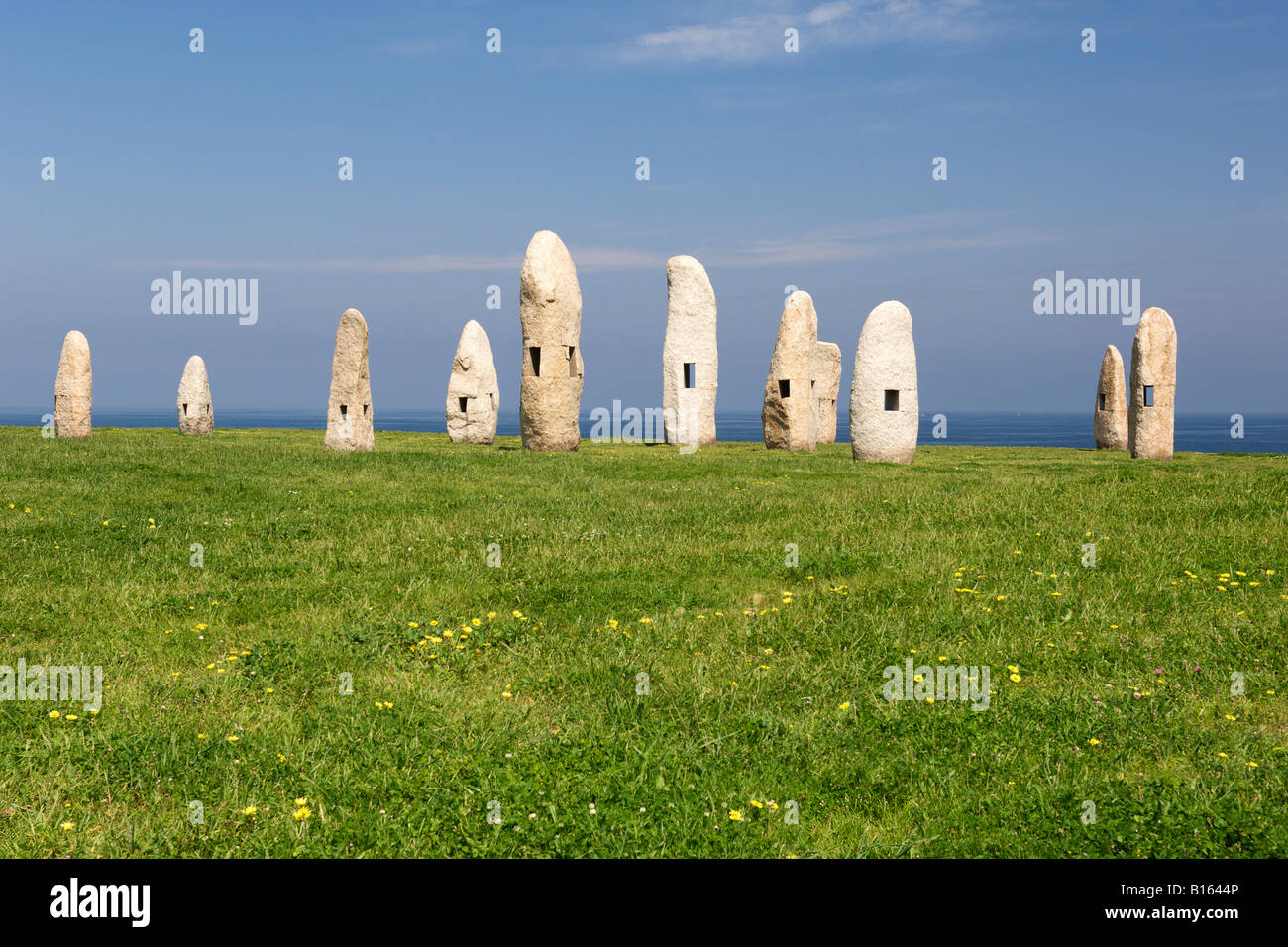 Menhir sculptures of Manuel Paz in the town of La Coruña in Spain's Galicia region. Stock Photo