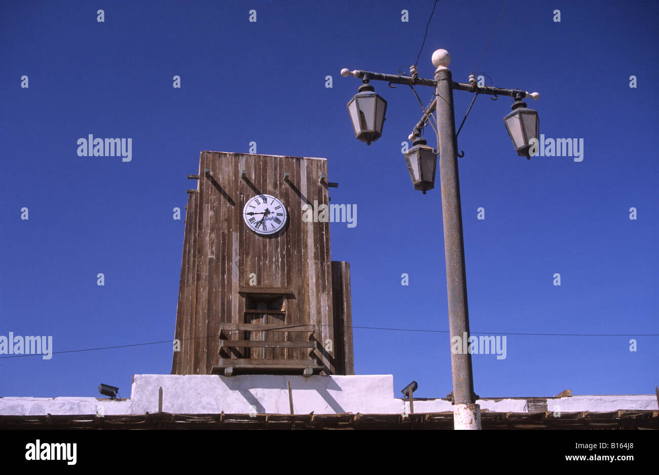 Town hall clock in abandoned mining town of Humberstone, near Iquique, Chile Stock Photo