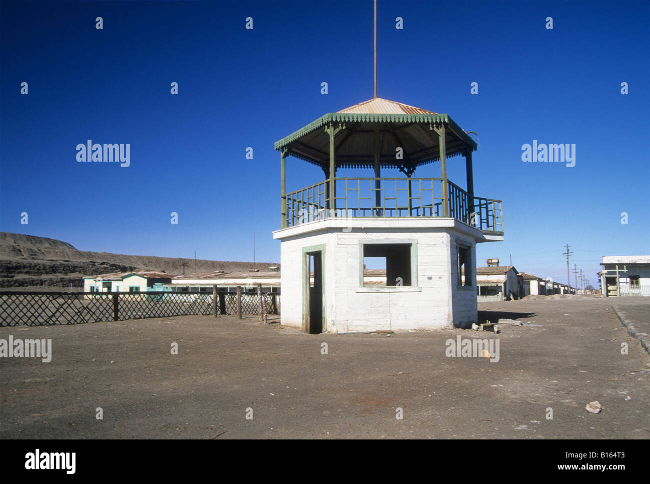 Bandstand in main square of abandoned mining town of Humberstone, near Iquique, Chile Stock Photo