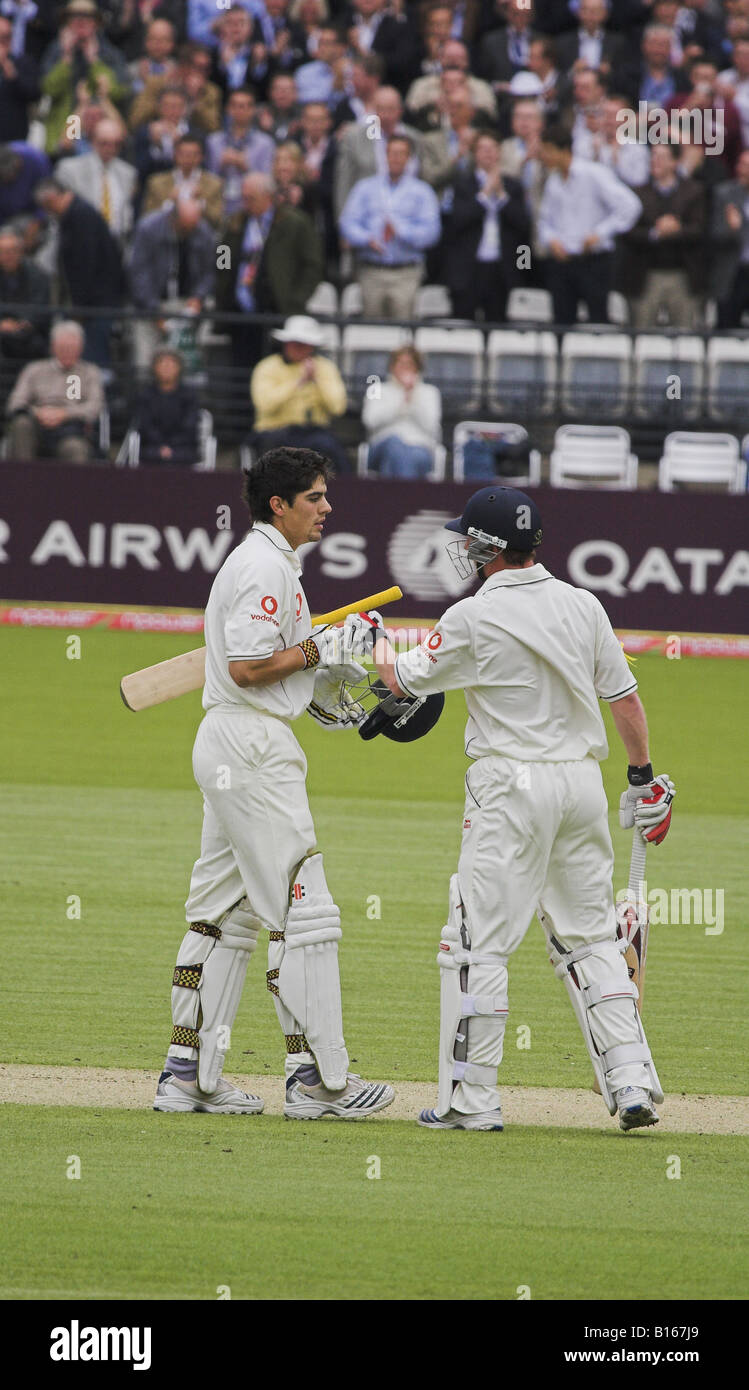 Paul Collingwood congratulates Alistair Cook on his hundred at Lords first test v West Indies 2007 Stock Photo
