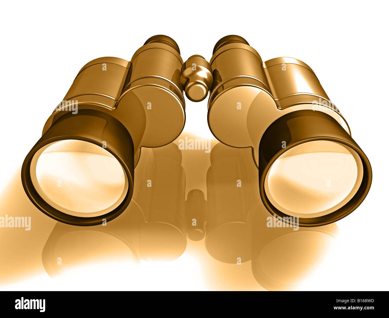 3d concept illustration of binoculars with orange lenses Stock Photo