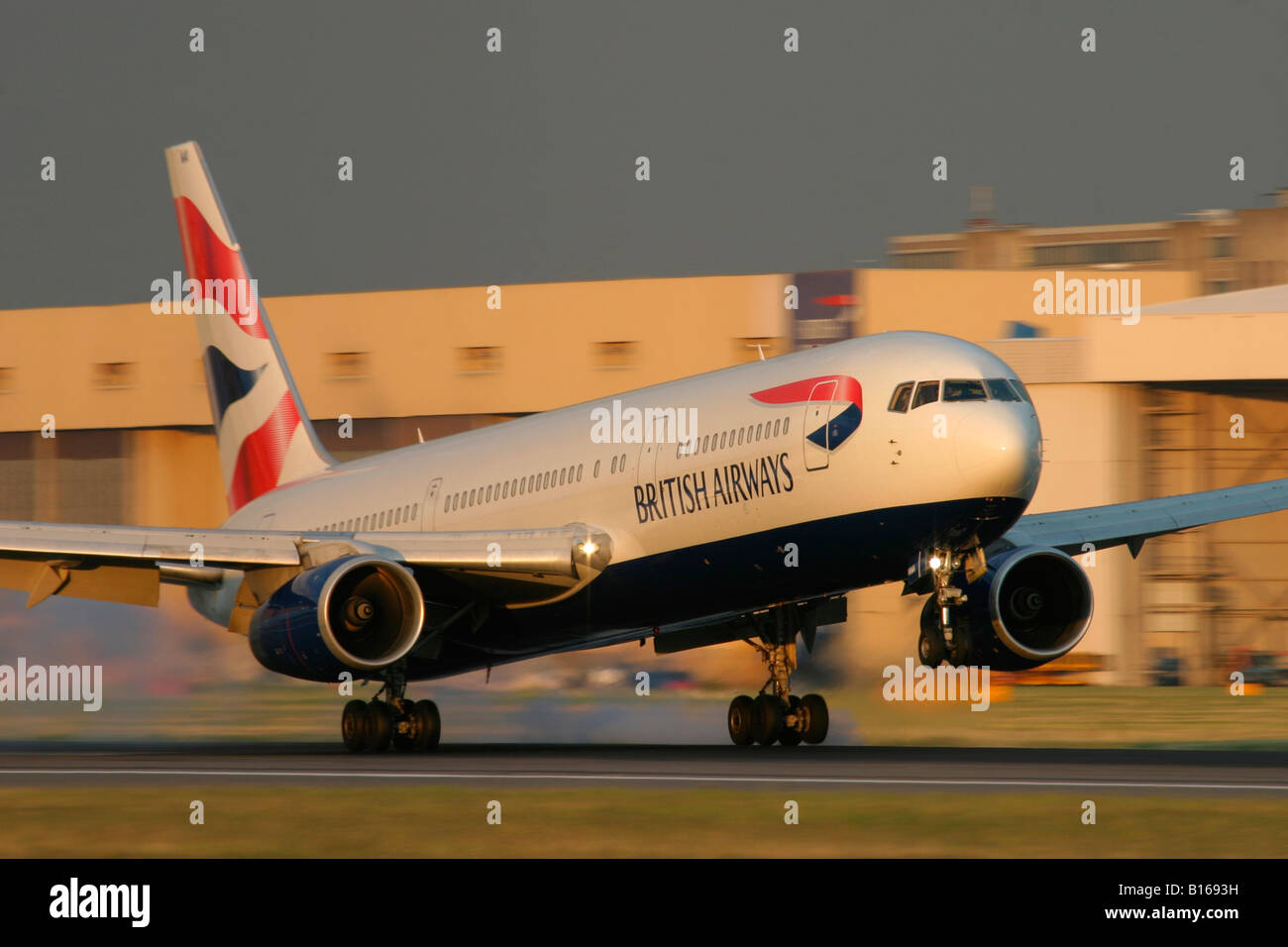 British Airways Boeing 767 touching down at London Heathrow Airport United Kingdom Stock Photo