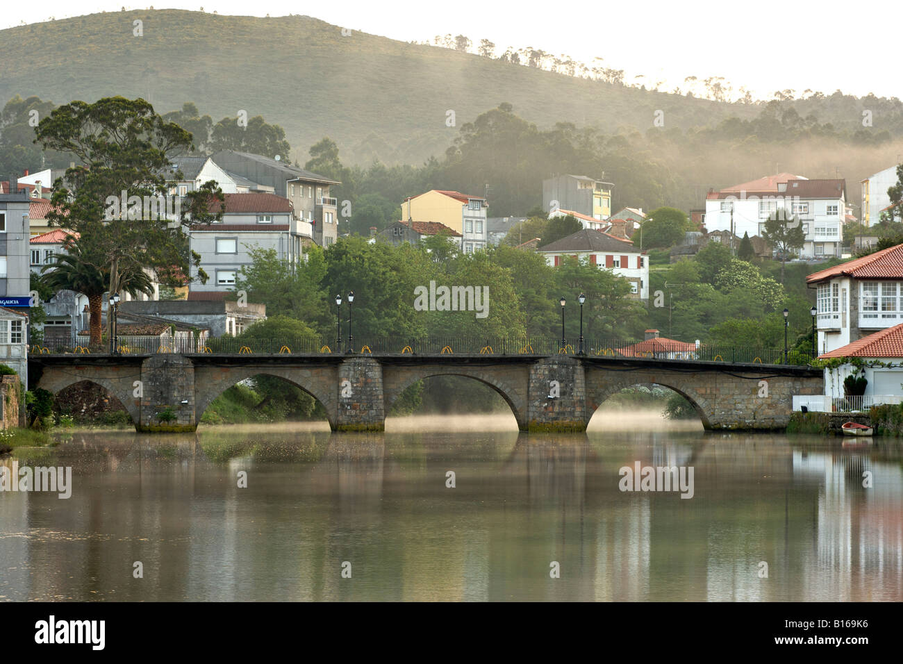Bridge over the Rio Grande in the village of Ponte do Porto in the A Coruña province in the Galicia region of Spain. Stock Photo