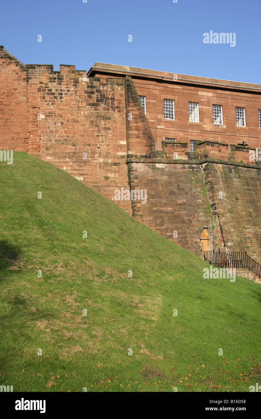 City of Chester, England. The remains of Chester Castle walls, the Inner Bailey of the castle, with Napier House Armoury. Stock Photo