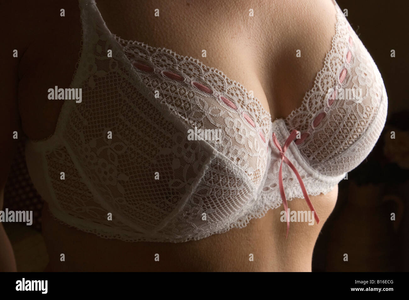 sexy woman's bra and cleavage, 34D size Stock Photo - Alamy