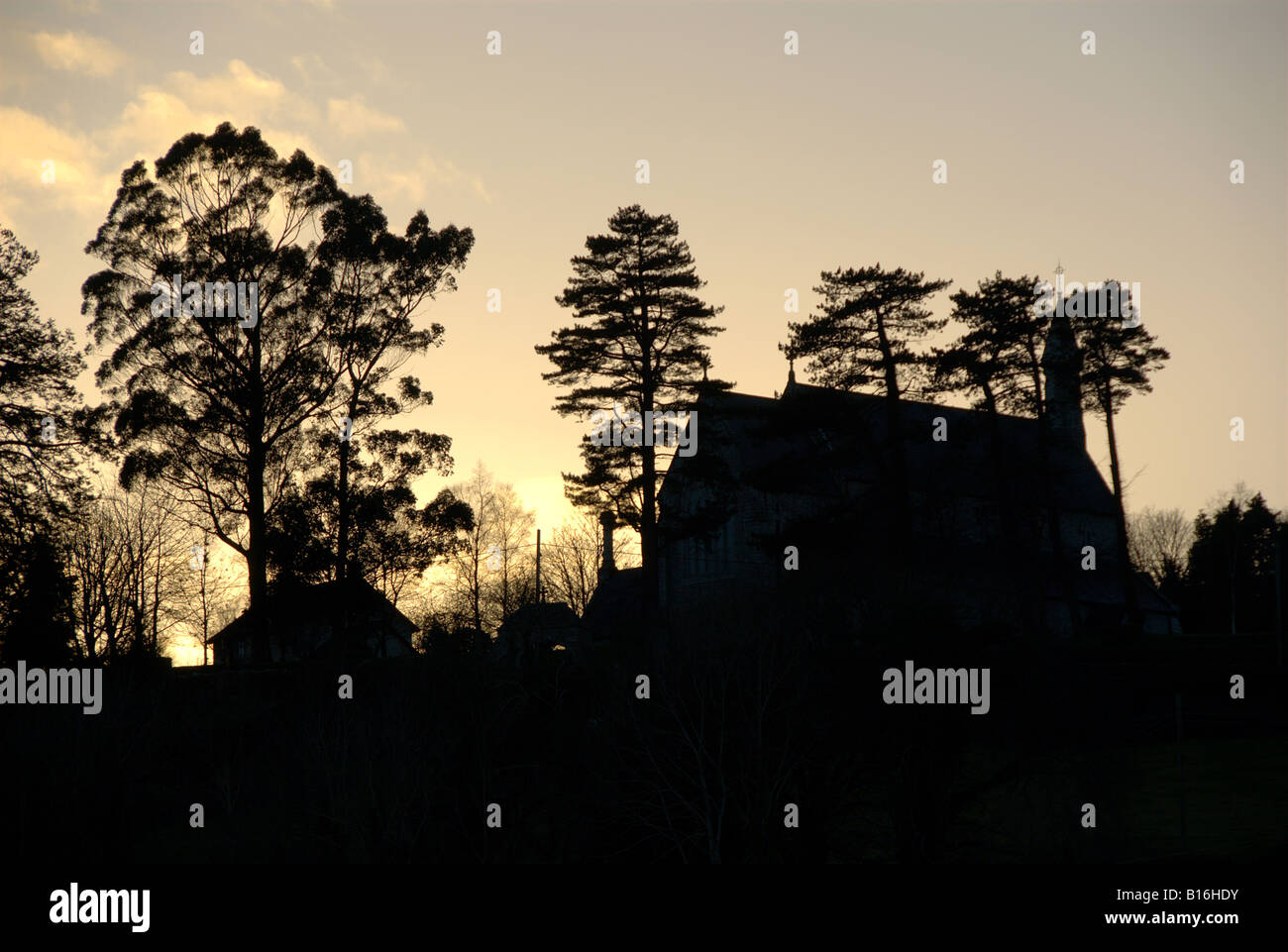 Silhouette of church, Rathdrum, County Wicklow, Ireland Stock Photo