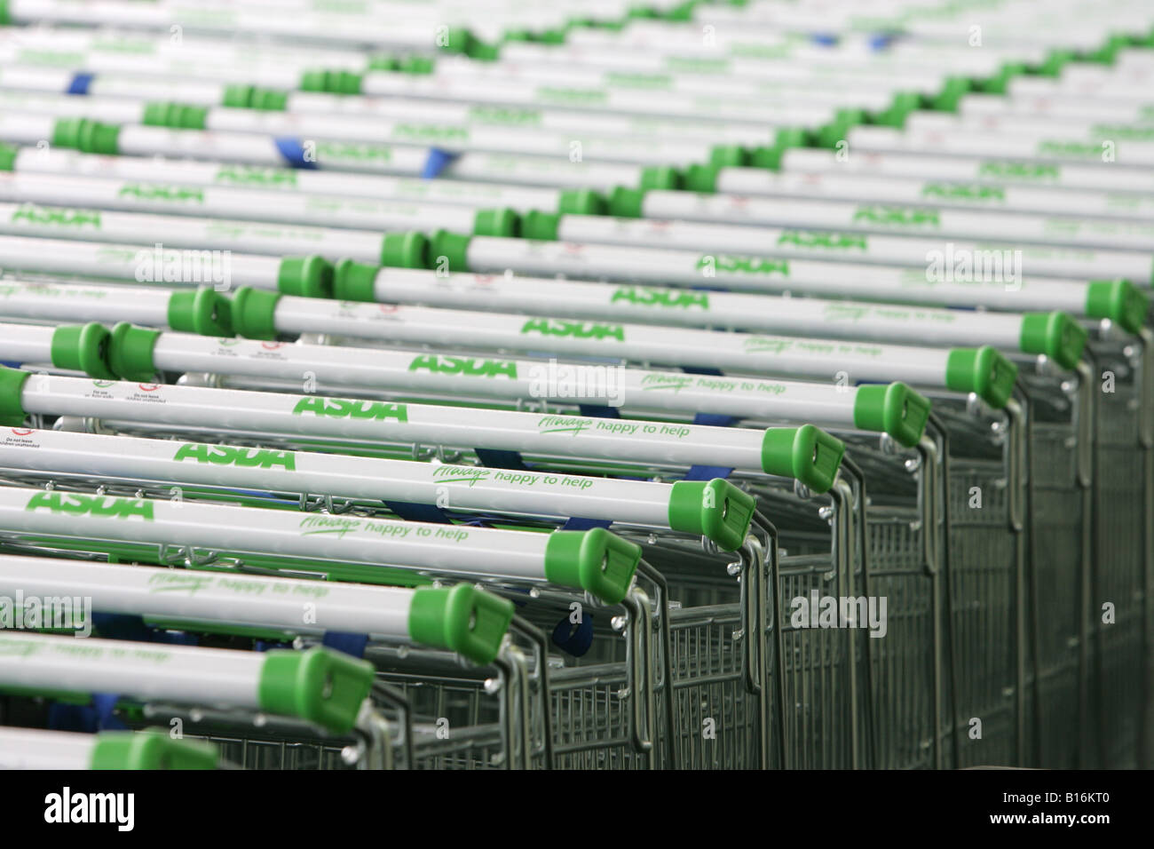 Asda shopping trolleys. Stock Photo