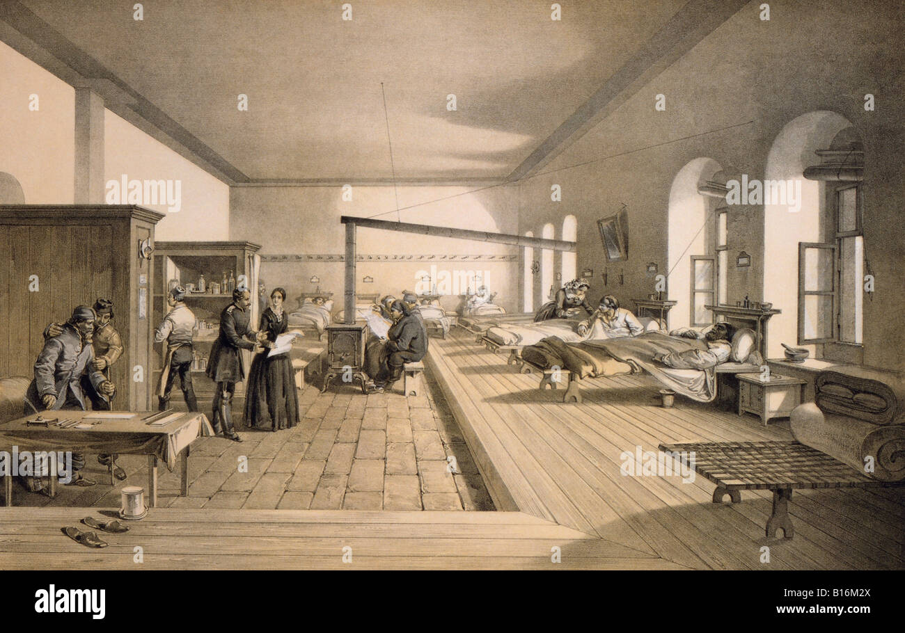 Florence Nightingale in one of the wards of the hospital at Scutari Stock Photo