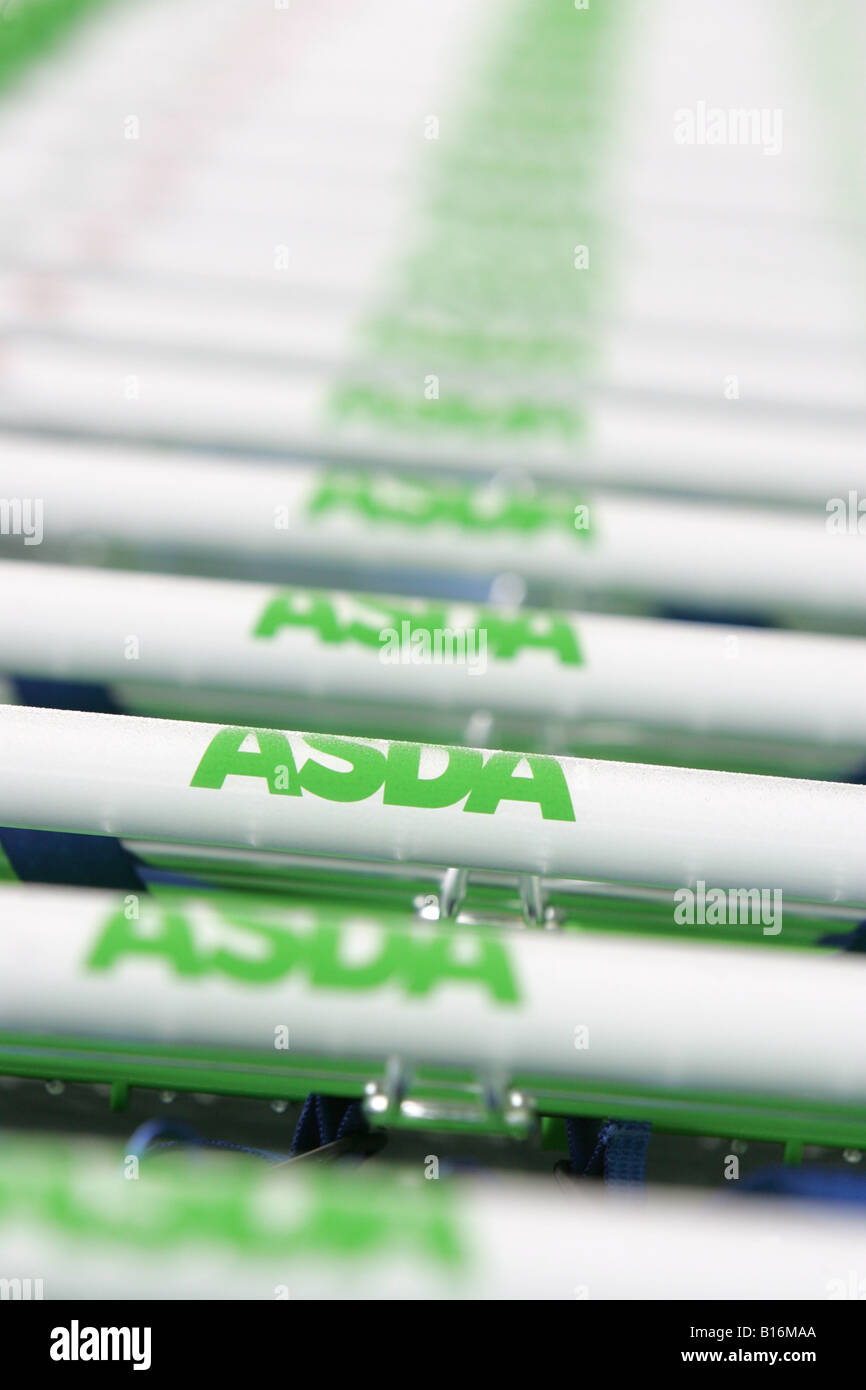 Asda shopping trolleys. Stock Photo
