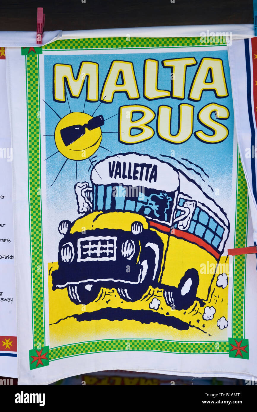 Bus Tea Towel Valletta MaltaSouvenir Bus Tea Towel Valletta Malta Stock Photo