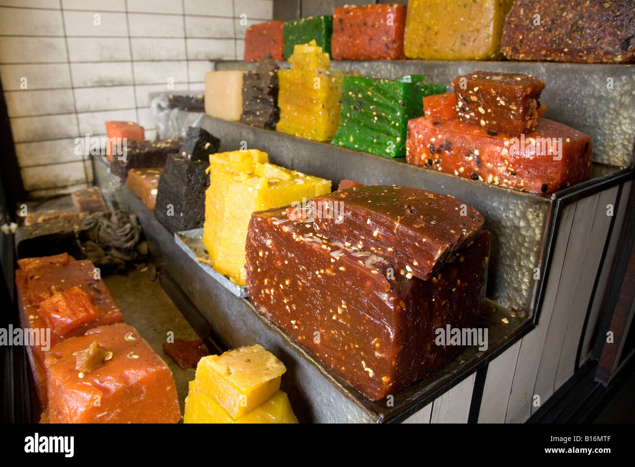 Halwa is offered for sale just off SM Street in Kozhikode, Kerala Stock