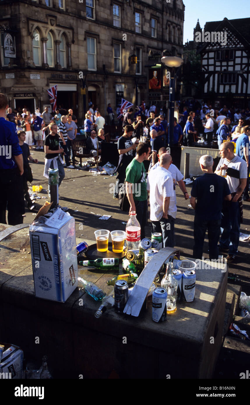 Bottles And Cans Of Beer Belonging To Rangers Fans In Manchester Stock Photo