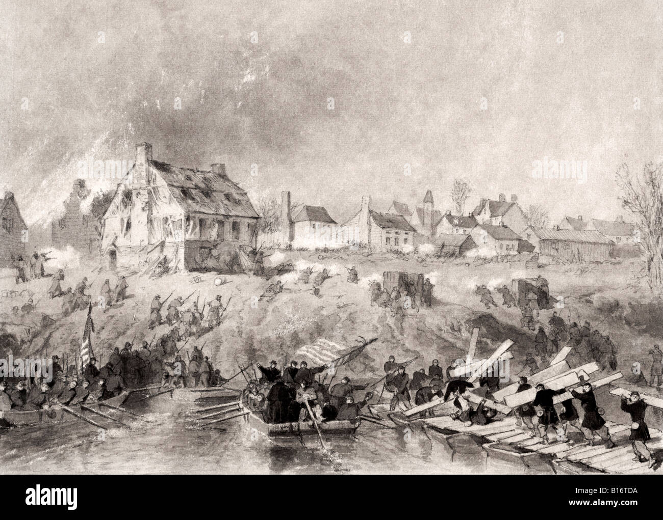 Attack on Fredericksburg, Virginia, United States of America, after Alonso Chappel.  Published in National History of the war for the Union 1860's Stock Photo
