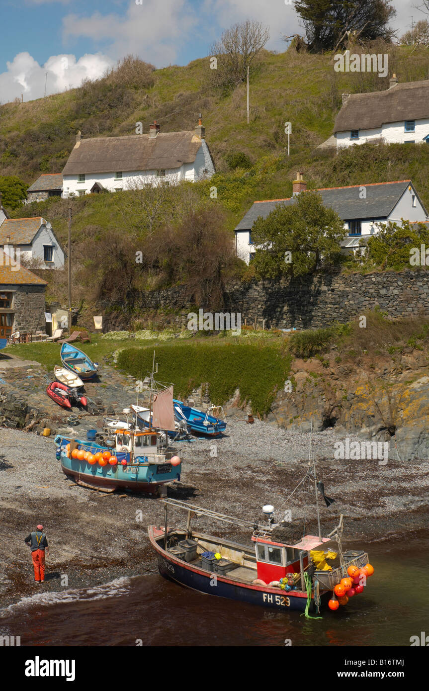 The traditional fishing harbour at Cadgwith Cove Cornwall UK Stock Photo