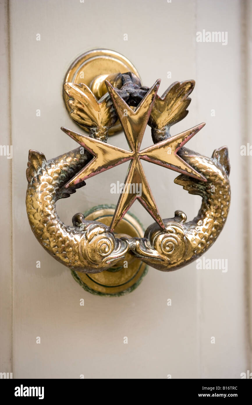 Door Knocker with Maltese Cross Detail Victoria Gozo Malta Stock Photo