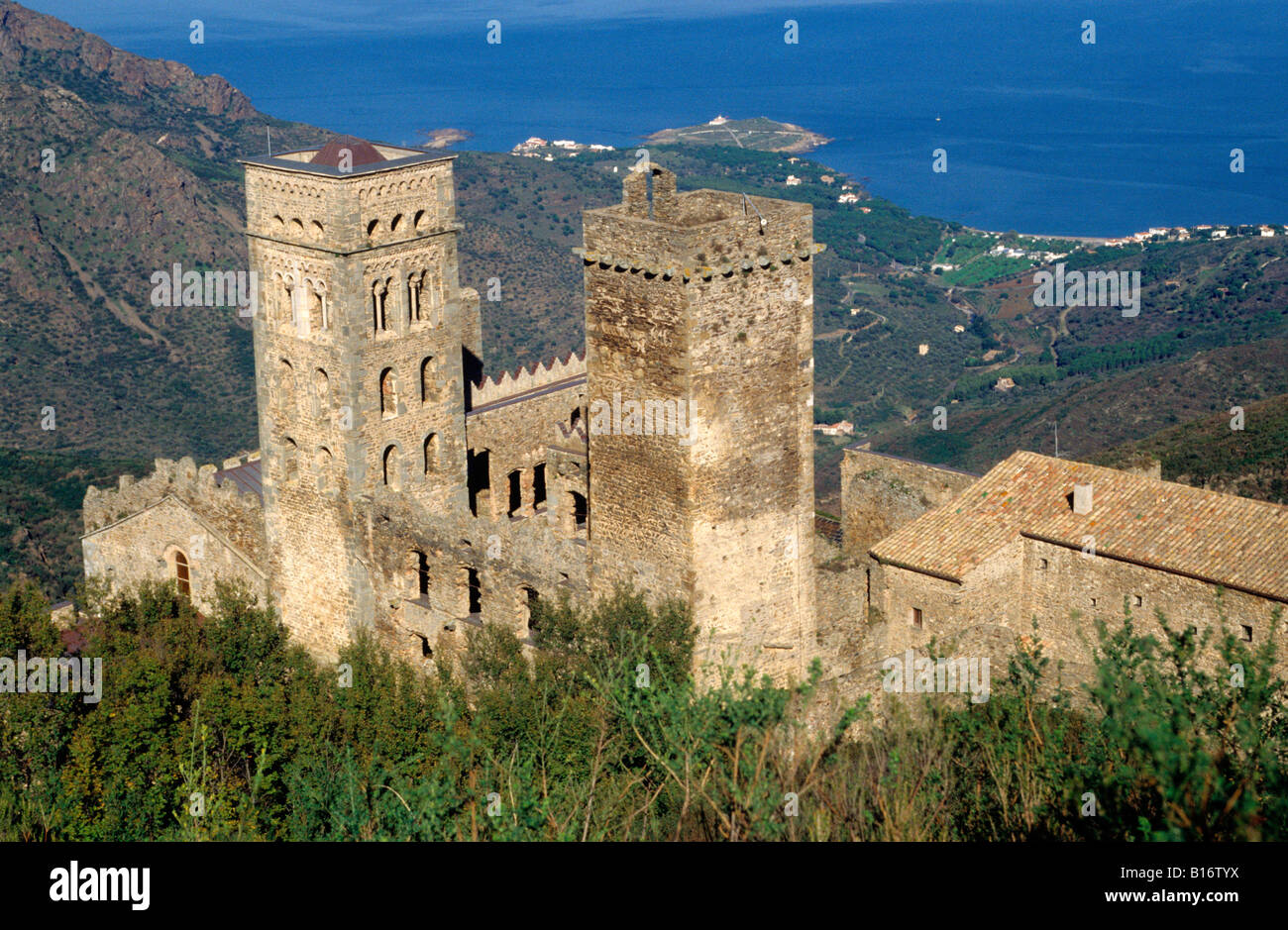 Sant Pere de Rodes benedictine Monastery , Port de la Selva Alt Empordà Girona province Catalonia Spain Stock Photo
