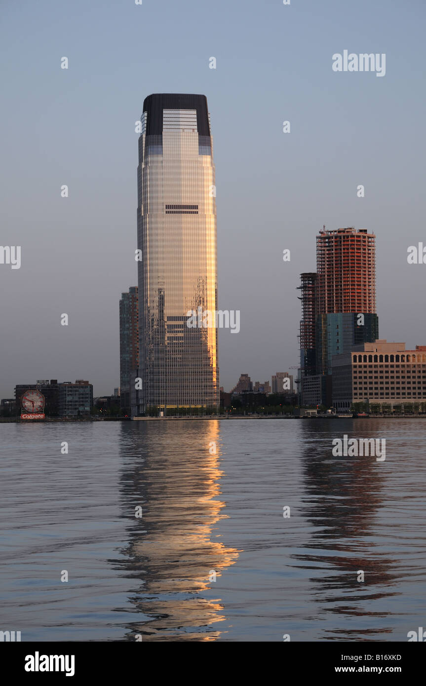 The Goldman Sachs building stands next to the famous clock in Jersey City. Stock Photo