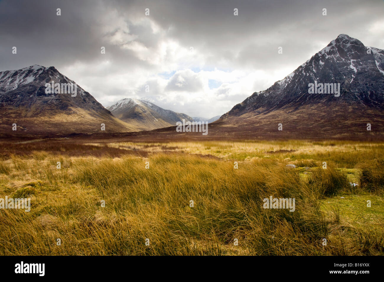 Buachaille Three peaks, Moody overcast weather at the Mountains of