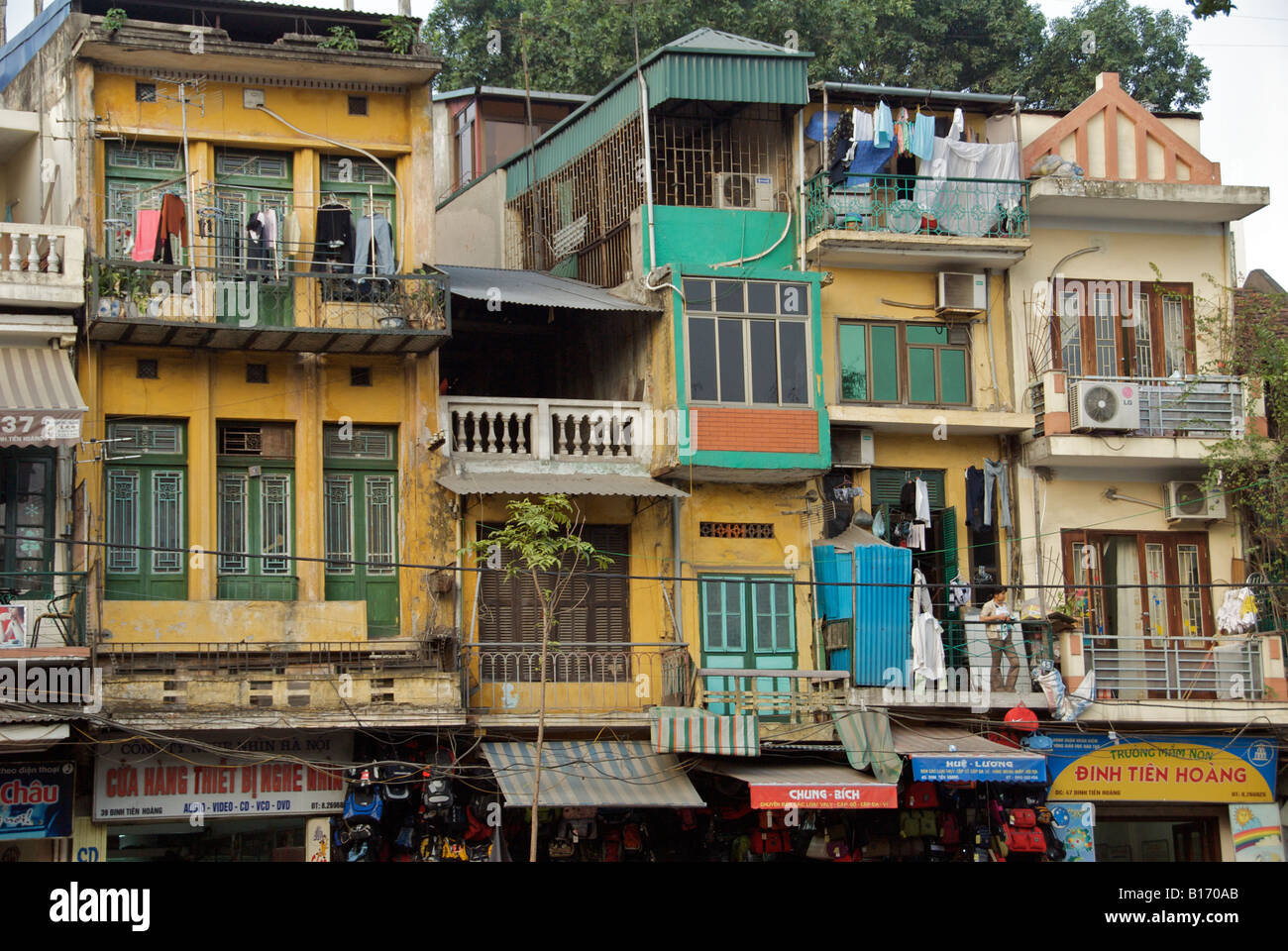 Facade shops and apartments Old Quarter Hanoi Vietnam Stock Photo Alamy