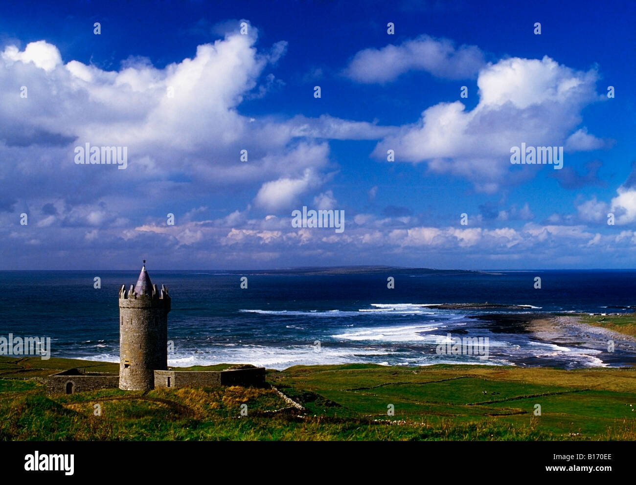 Doonagore Castle, Doolin Point, Doolin, County Clare, Ireland Stock