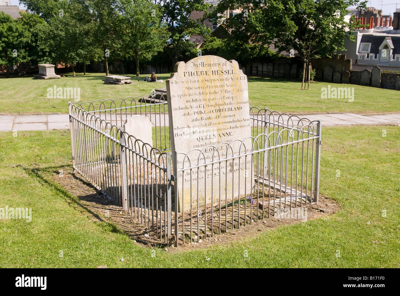 The gravestone of Phoebe Hessel in the churchyard of St Nicholas, Brighton. Stock Photo
