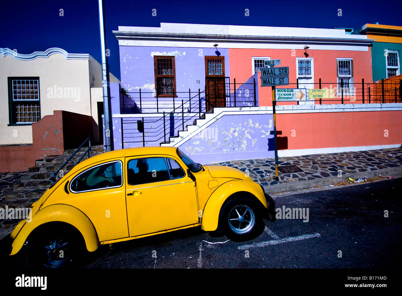 Beetle parked in a Bo Kaap street, Cape Town Stock Photo