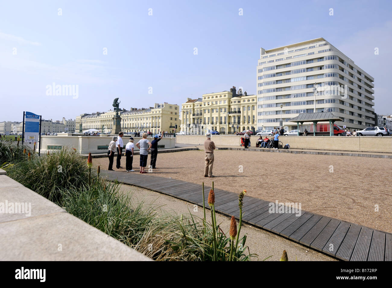 Petanque court on Brighton and Hove city seafront Sussex UK Stock Photo