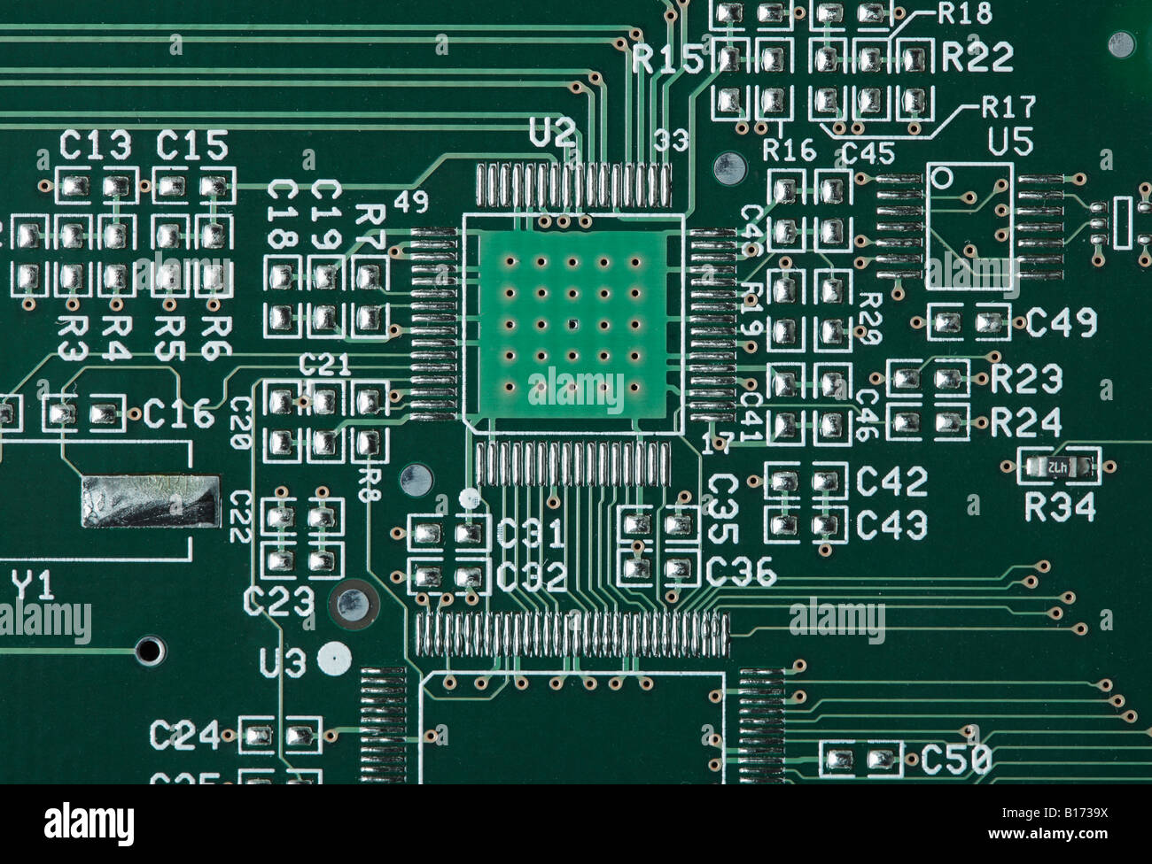 Circuit board with empty slot for microchip Stock Photo