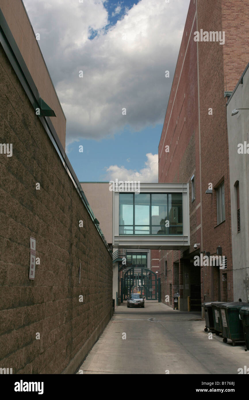 Skywalks over alleyway near Mayo medical complex Rochester Minnesota Stock Photo