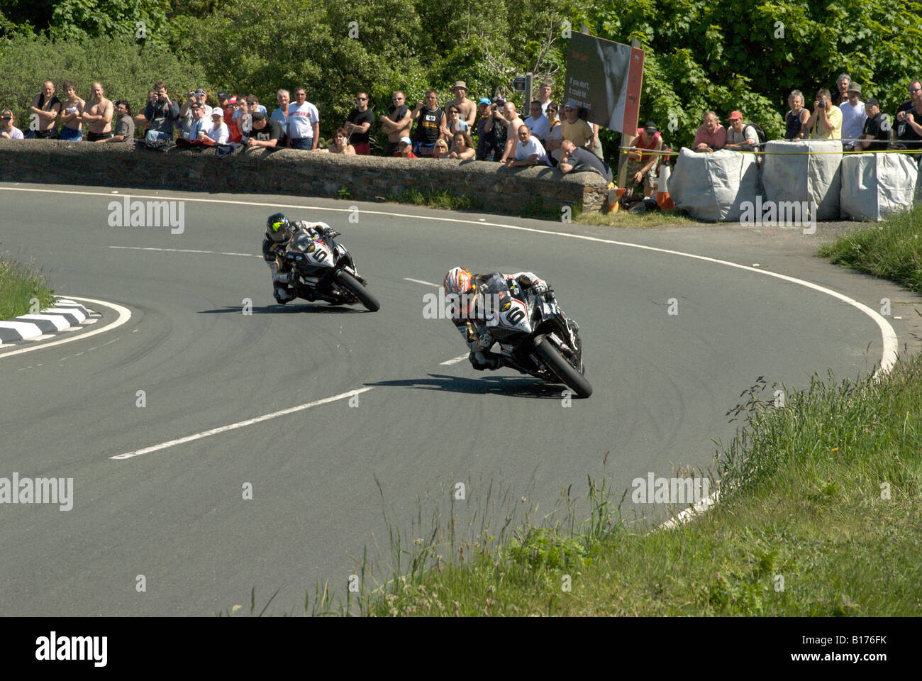 Isle of Man T.T. Motor Bike Road Racing Stock Photo